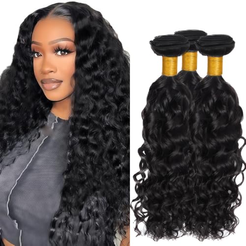 Extensiones de cabello humano ondulado negro natural #1B, set de 16 a 20 pulgadas y 300g