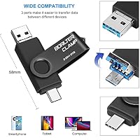 BorlterClamp 512 GB 3-in-1 OTG USB 3.0 Flash-Laufwerk für Android Handys, Laptops und Mehr - Mit 3 Anschlüssen (Typ-C/MicroUSB/USB-A) für Samsung Galaxy (Schwarz) – Ansicht 2