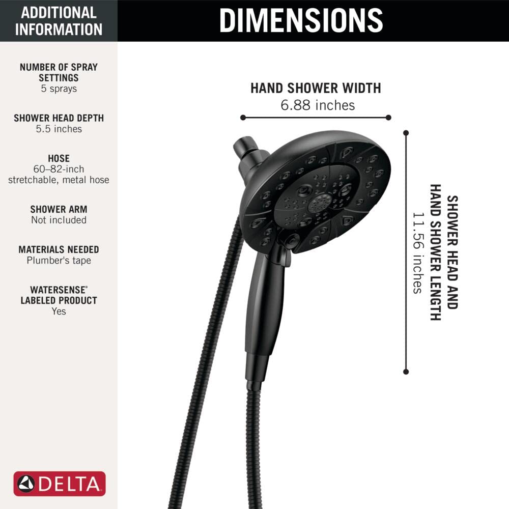 Delta 58480-pk In2ition H2Okinetic 5-setting TWO-IN-ONE alcachofa de ducha, 58480-BL-PK