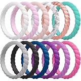 ThunderFit - Anillos de boda de silicona trenzados delgados para mujeres, 12 anillos apilables de goma, 3,1 mm de ancho, 2 mm de grosor (11,5 – 12 (21,3 mm)