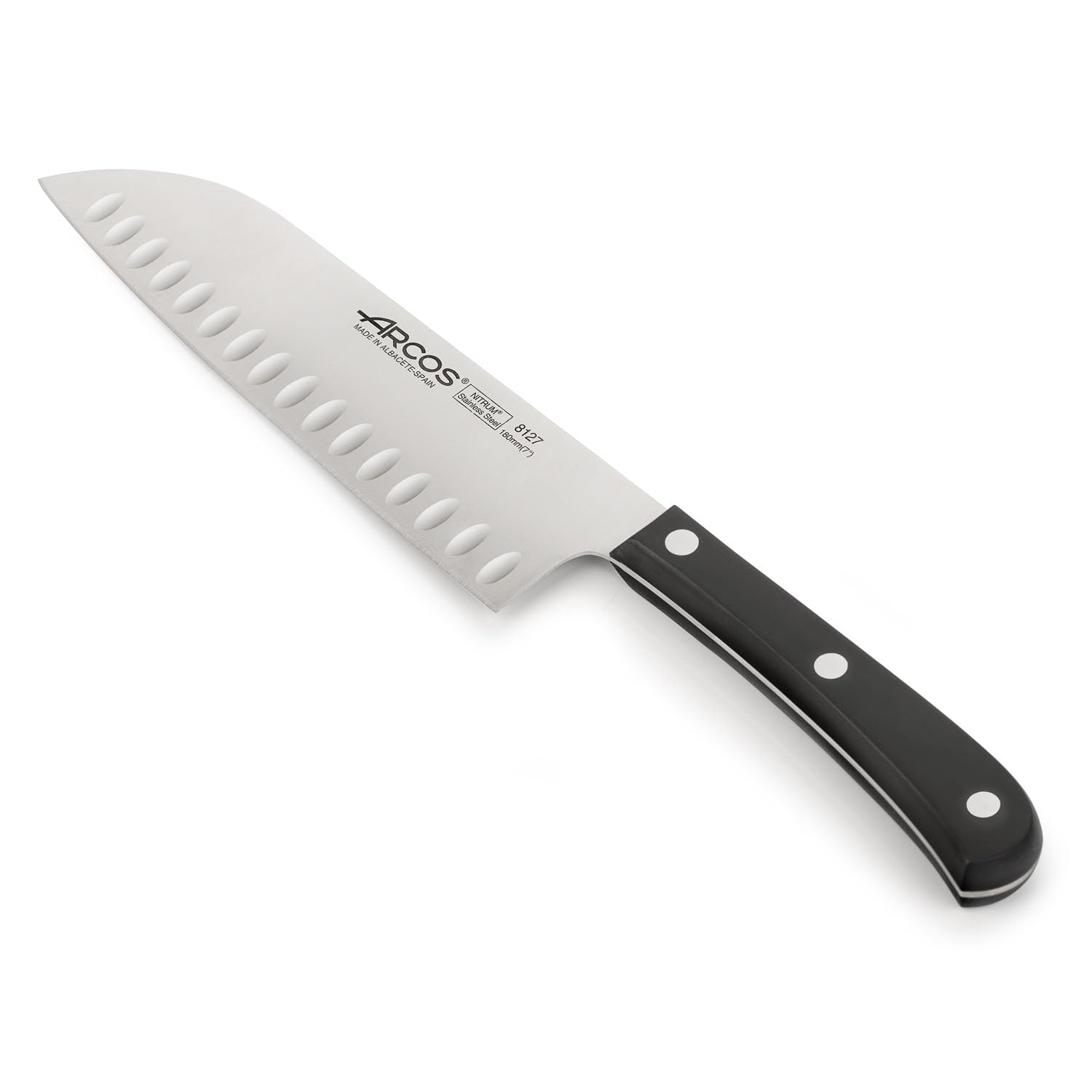 Arcos Serie Europa - Set de Cuchillos de Cocina 3 piezas (Mondador + Cocina + Santoku) - Hoja de Acero Inoxidable NITRUM - Mango de Polioximetileno (POM) - Color Negro