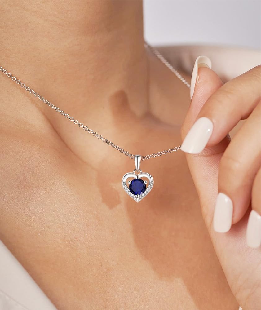 Heart Necklace for Women,925 Sterling Silver Birthstone Pendant, Sterling Silver Necklace Pendant with Titanium Steel Chain 18",Women's Jewelry Gift for Birthday - Image 6
