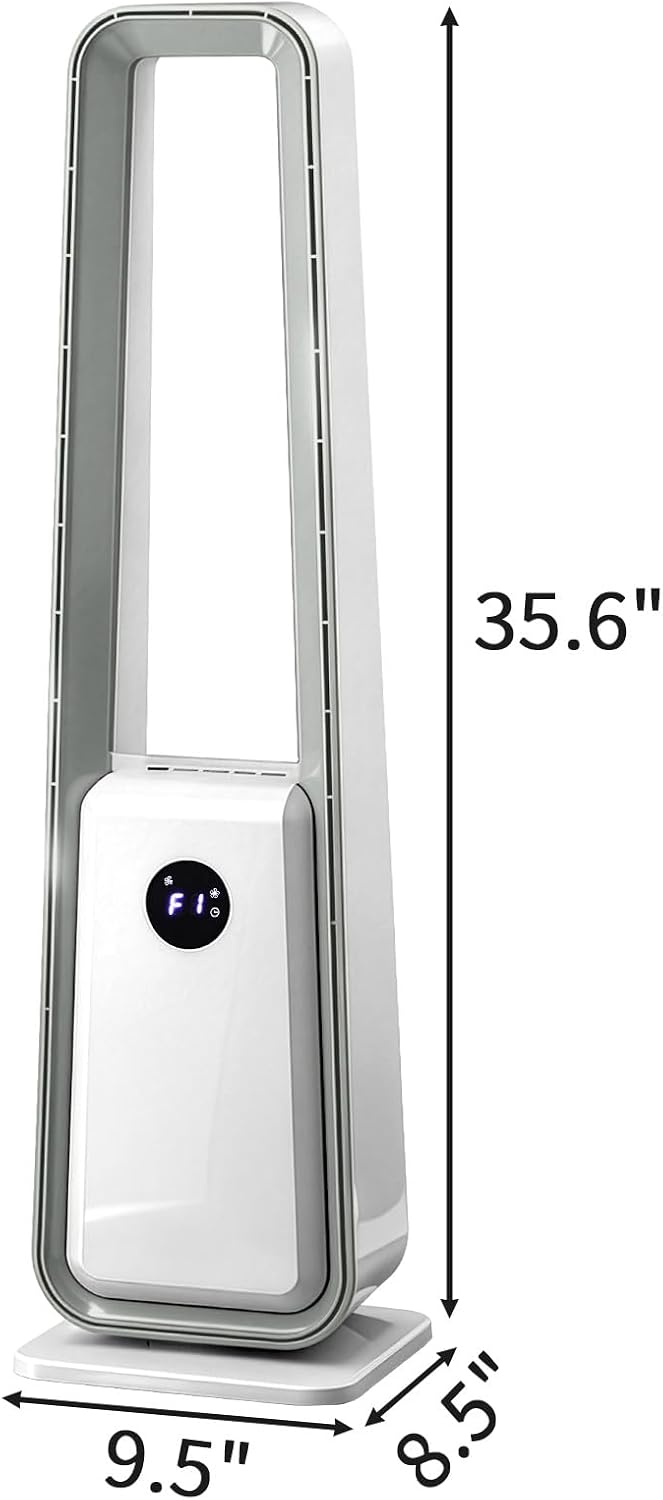 35" Bladeless Tower Fan, Portable Floor Fan with Remote Control, LED Display, Adjustable 60° Oscillating, 3 Speeds, 3 Modes & 12H Timer, Ultra-Quiet Cooling Fan for Home Office Bedroom