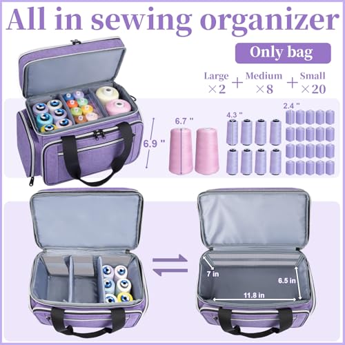 Anitor Large Sewing Supplies Organizer, Double Layer Sewing Storage Organizer with Two Detachable Dividers, Travel Sewing Bag Organizer with Shoulder Strap for Accessories, Purple, (Bag Only) by Anitor - Image 2