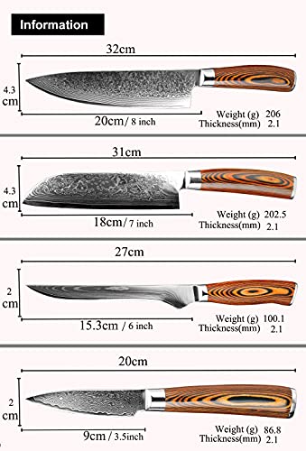 Set Cuchillos Cocina 4 Piezas Acero Damascus miniatura 2