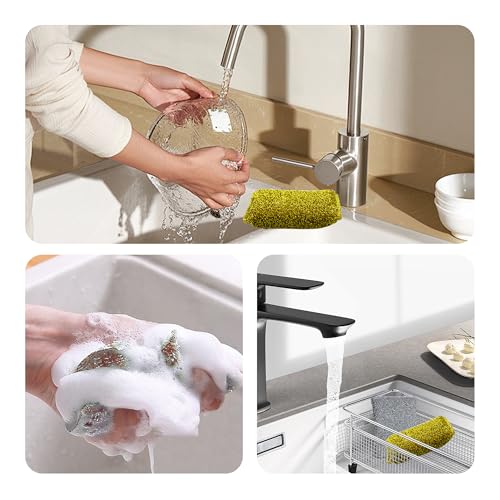Image of 6 Pcs Dish Sponge,Pot Scrubbers for Kitchen Non Scratch,2 Colors 4.92Inx3.14In Cleaner Sponges,Multi-Surface Non-Metal Dish Scouring Scrubbers for Fast Cleaning (Gold & Silver)