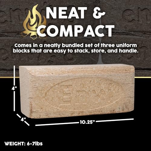 Firewood Central Envi Hardwood Fuel Blocks (3-Pack) – 100% Natural Compressed Sawdust, Long Burn & High Heat for Fireplaces, Stoves & Fire Pits – by Bio-Diversity