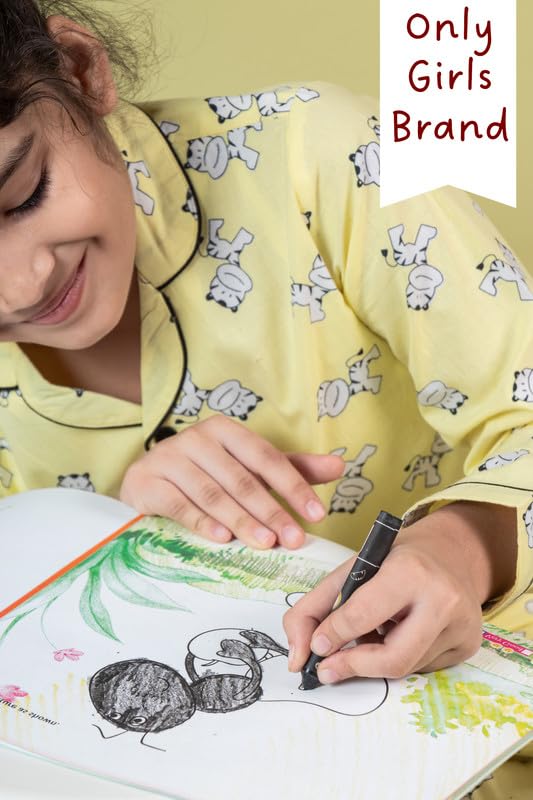 Image of Tweeny Mini Kids Girls Pure Rayon Night Suit | Sleepwear| Night Wear | Nightdress | Top Shirt & Pyjama Combo Set Floral Printed with Pockets Full Sleeves