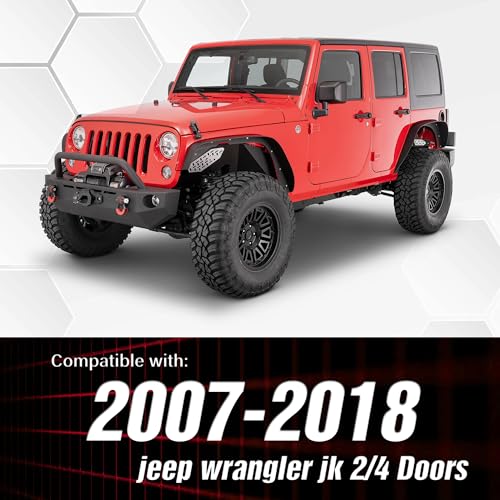 YZONA for JK 4-Piece Flat Style Front and Rear Fender Flares Kit Compatible with 2007-2018 Jeep Wrangler JK JKU Unlimited (2/4 Doors) Off-Road Heavy Duty Steel Wheel Fenders Combo, Textured Black by YZONA - Image 2