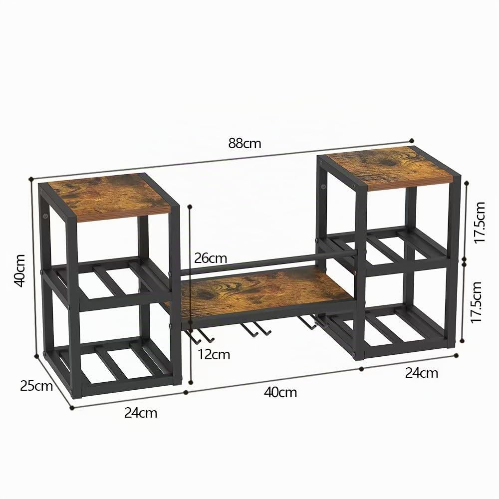 VEDECASA Mensola per vino da parete industriale con 3 supporti per bicchieri a vapore, mensola parziale in legno, supporto per bottiglie in metallo nero, espositore multifunzionale per vino per casa