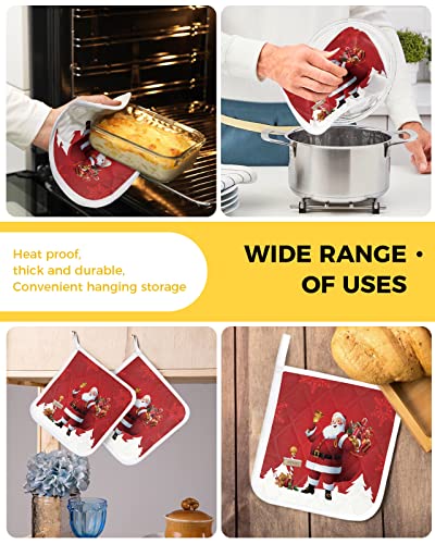 2 Pack Pot Holders For Kitchen Hot Pads With Hanging Loops Christmas Cartoon Santa Claus Present Gift Tree Snowflake Red Potholder For Cooking And Baking #TOP4