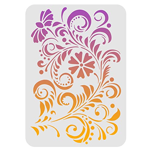 FINGERINSPIRE Flourish Stencils for Painting on Wood, Canvas, Paper, Fabric, Floor, Wall and Tile, 11.7x8.3 Inch Floral Border Reusable DIY Art and Craft Stencils