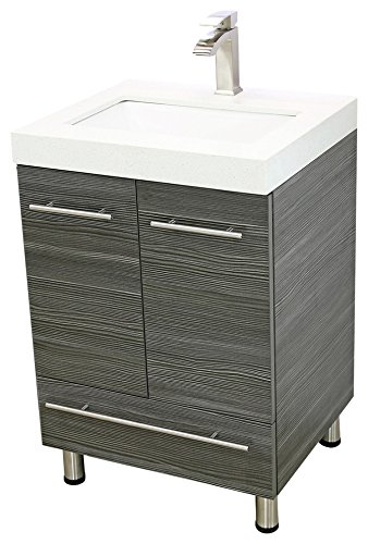 WINDBAY 24" Freestanding Bathroom Vanity, Dark Grey. White Integrated Countertop