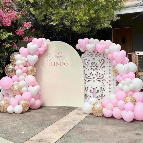 Image of Pink Balloons, 60 Pcs Pastel Light Baby Pink and Pearl White Heart Latex Balloons, 12 Inch Double Stuffed & Gold Confetti Balloon for Girls Women Birthday Wedding Bridal Baby Shower Bachelorette Party