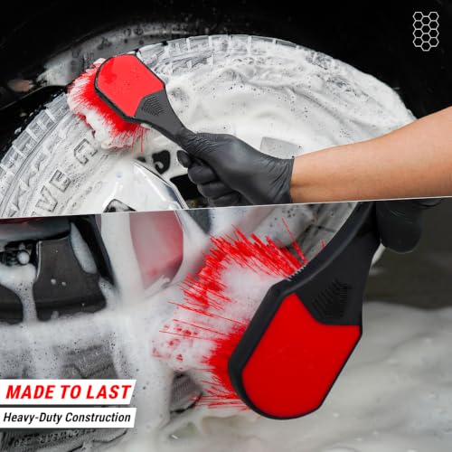 Image of Wavex Tyre & Heavy Duty Cleaning Brush for Car & Bike Detailing | Stiff PP Bristles | Heavy Duty Scrubbing Brush for Tyres, Floor Mats, Foot Mats & Hard Surfaces