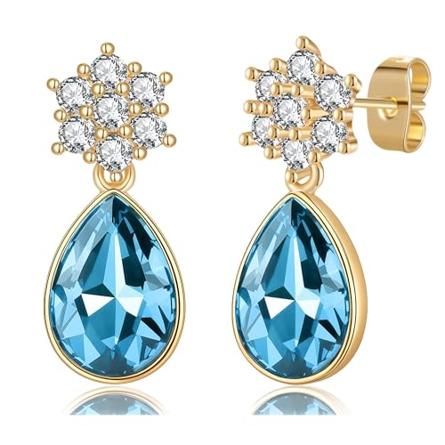 Elegant Austrian Crystal Teardrop Dangle Earrings for Women,14K Gold Plated Snowflake Drop Earrings Jewelry Gift for Birthday Wedding Anniversary