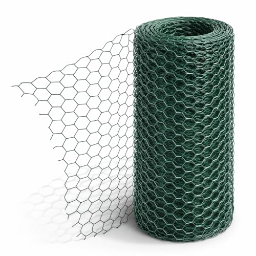 Floralcraft 90cm x 10m PVC Coated Chicken Wire Mesh Roll – 25mm Hexagonal Holes – Green Galvanised Garden Netting for Hen Coops, Rabbit Runs, Plant Protection & Fencing