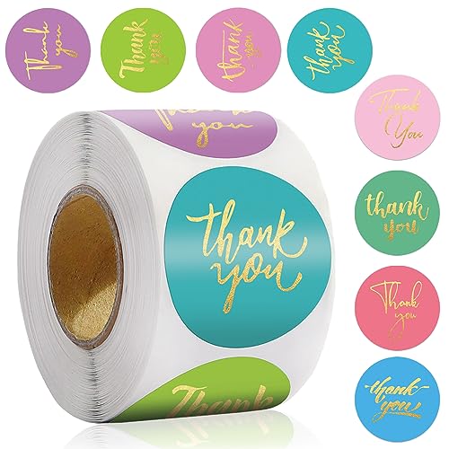 500 calcomanías circulares doradas de agradecimiento, cada una de 2,5 cm, 8 diseños únicos, rollo de calcomanías de agradecimiento, para boda, cumpleaños, Navidad, fiesta, bolsa de regalo, suministros