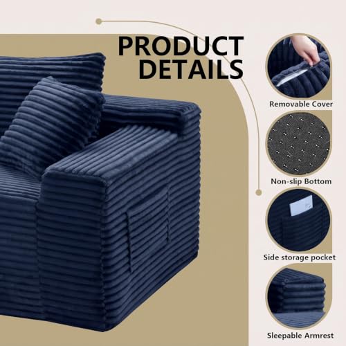 Image of 94.5 inch L Shaped Boneless Sectional Corduroy Couches for Living Room (Blue)