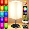 cozoo Bluetooth/WiFi RGB & USB Bedside Table Lamp with 3 USB Charging Ports and 2 Outlets Power Strip, LED Light Bulb Dimmable, Music Sync RGB Color Changing Light for Party Home/Bedroom/Living Room