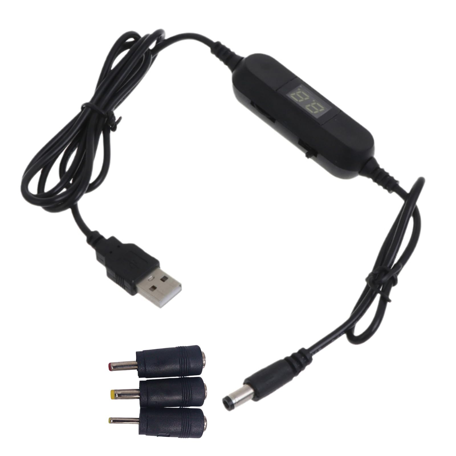 Zeizafa USB 5V to 1.5V 3V 4.5V 6V 7.5V 9V 12V 2.5mm/3.5mm/4.0mm/5.5mm Adjustable voltages Cable with LED Dislpay for Toy Games