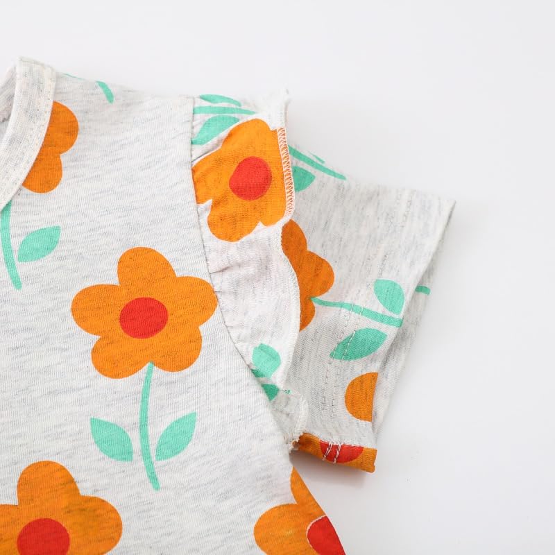 AMIYAN Toddler Girls Cotton Dress Short Sleeve Summer Sundress Casual Cartoon Print Dresses for Girls 2-6 Years4