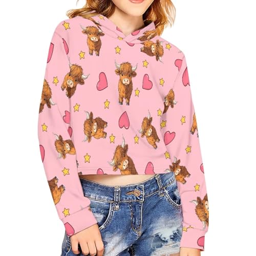 Girls Crop Tops Hoodies Cute Cartoon Graphic Cropped Hooded Sweatshirt Fall Fashion Clothes 5-14 Y