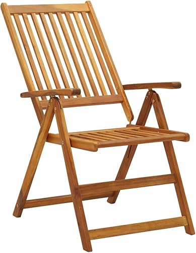 Miniatura 4 de Juego de 3 sillas de patio, sillas reclinables plegables para exteriores, reclinables de madera con respaldo alto con reposabrazos, sillas de