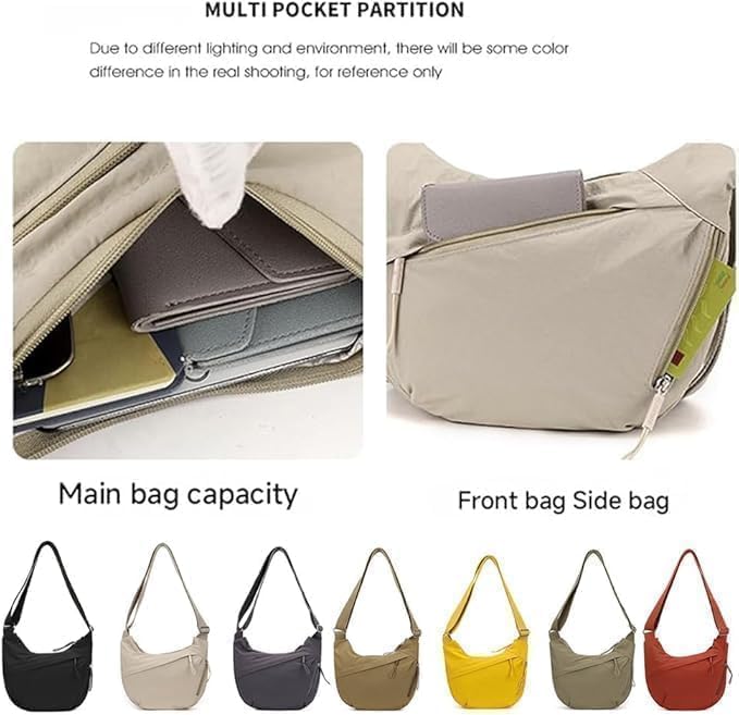 クレセントクロスボディバッグ、女性用、レトロナイロンキャンバスクロスボディバッグ、スラウチショルダーバッグ