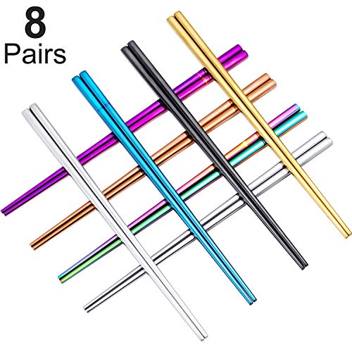 8 Pairs Stainless Steel Chopsticks Metal Chopsticks Reusable Multi-color Light Weight Stainless Steel