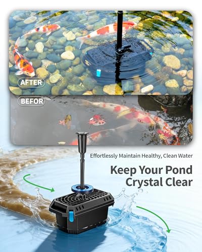 Image of POPOSOAP Pond Filter with U-V Clarifier, 660GPH 40W Pond Pump and Filter Kit with RGB LED Lights, All-in-One Pond Fountain for Outdoor Ponds Up to 1300 Gallons P2360