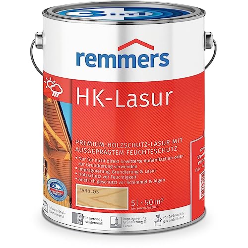Remmers HK-Lasur 3in1 farblos, 5 Liter, Holzlasur aussen, 3n1: Imprägnierung, Grundierung & Lasur, Holzschutz vor Feuchtigkeit & UV-Strahlung
