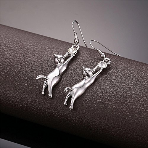 U7 Cute Cat Ear Pendant Platinum Plated Drop Earrings With Rhinestone #TOP7