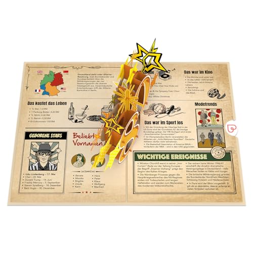 papercrush® Pop-Up Karte „Zurück ins Jahr 1946“ - Lustige 3D Geburtstagskarte zum 80. Geburtstag für Frau & Mann - Besondere Glückwunschkarte 80 Jahre mit lustigen Fakten zum Jahrgang