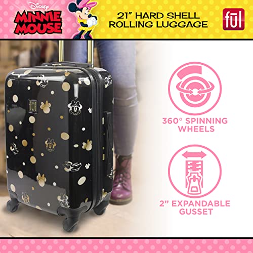 Image of FUL Disney Golden Minnie Mouse Carry On Luggage, Hardshell Rolling Suitcase with Spinner Wheels, Black, Black, Disney Golden Minnie Mouse Carry on Luggage, Hardshell Rolling Suitcase With Spinner
