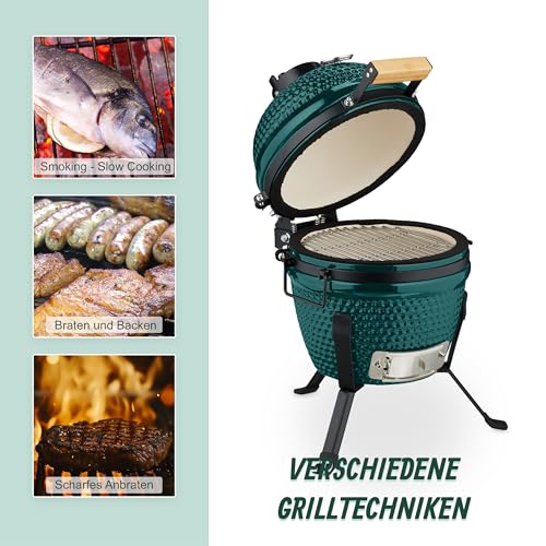 Foto von Relaxdays Kamado Grill, Ø 32 cm, Keramikgrill mit Thermometer bis 450°C, BBQ, Grillen, Kochen & Backen, Smoker, Farbwahl