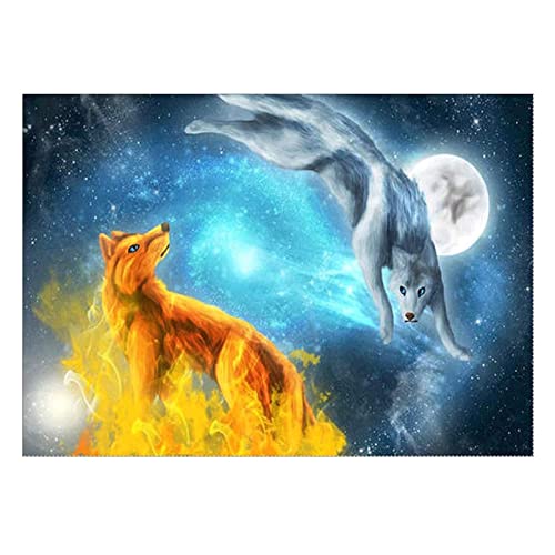 PJFYMG DIY 5D Kits de Pintura de Diamantes for Adultos y niños Dos Lobos por Kits de números Bordado Red Rhinestone 12x16 Pulgadas Cover