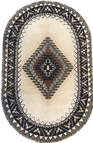 Kingdom South West Native American Oval Area Rug Beige Berber Design D143 (3 Feet X 4 Feet 7 Inch Oval)