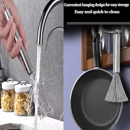 Image of Stainless Steel Wire Detailing Brush for Precision Cleaning - Long Handle Brush for Rust Removal, Grill Maintenance, Tool Polishing & Metal Surface Scrubbing (Pack of 1)