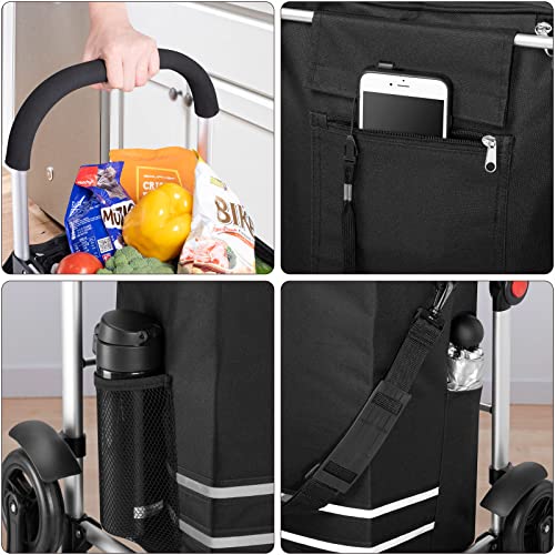 MONZANA® 3in1 Einkaufstrolley 56L bis 50 kg klappbar abnehmbare Tasche 6 Rollen Tragegurt Treppensteiger Einkaufswagen Einkaufshilfe Trolley Schwarz Meliert – Bild 4
