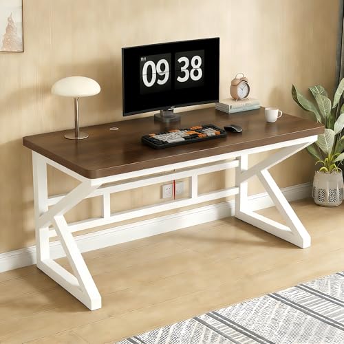 FUKEFUZ Mesa de Juego Forma K, Escritorio Ordenador Estable, Mesa Oficina Grande Moderna para Habitación Juvenil y Oficina, Puesto de Trabajo PC, Montaje Fácil, Escritorio 18 mm(Walnut,W-FR,39.4in)