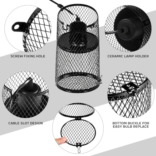 Image of VIHOSE 2 Pcs Reptile Heat Lamp Guard with 150W Ceramic Heat Emitter Basking Anti Scald Heating Lamp Holder Mesh Cage Reptile Protection Lampshades for Lizard Snake Chick, Bulb Not Included (Black)