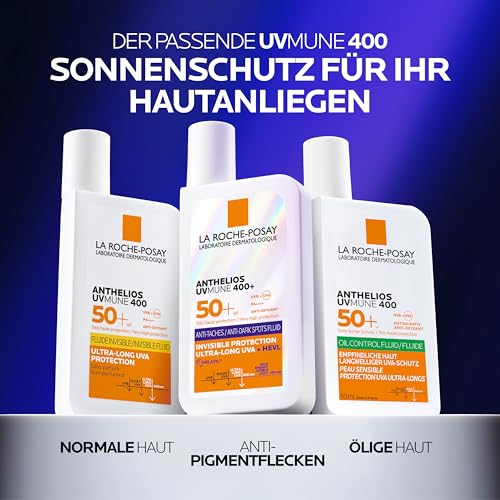 La Roche Posay Sonnenfluid, Für das Gesicht und ölige Haut, Transparent und mattierend, Mit Airlicium-Technologie, Ohne Duftstoffe, Anthelios UVmune 400 Oil Control Fluid LSF 50+, 50 ml