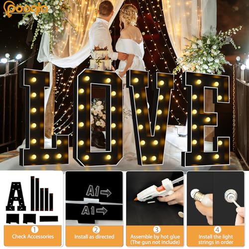 Image of Pooqla 4FT Marquee Light Up Letters, Black Large Letter V Party Decorations | LED Marquee Letters 4 Feet Tall, Black Giant Mosaic Letters Gift for Boys Men Birthday Anniversary Wedding Decoration
