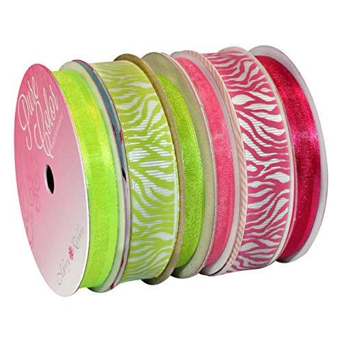Morex Ribbon 6-Pack Polyester/Nylon Sweet Petite Ribbon, Pink & Lime, 46-Yd