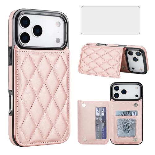 Protection iPhone 17 Pro抗 6,3" rigide cuir porte-carte bleu RFID et verre trempé pour smartphone I Phone17