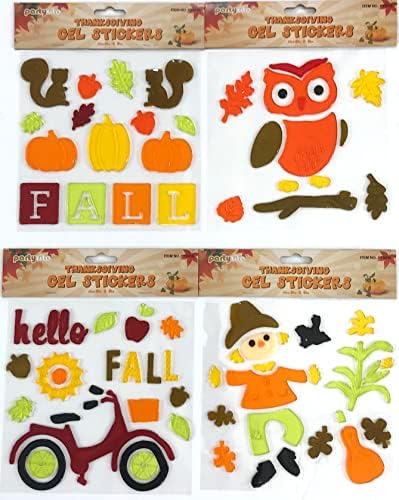 Fall Gel Window Clings: Hello Fall Season with Farm Scarecrow Pumpkins Leaves Owl Decorations for Home Office Windows Mirrors and More (Fall Bike)
