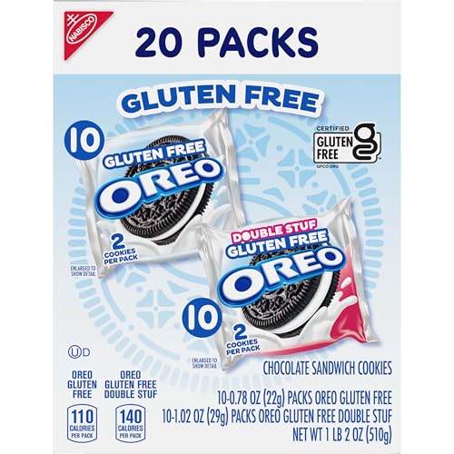 أوريو كوكيز ساندويتش شوكولاتة أصلية ودبل ستف خالية من الغلوتين، مجموعة متنوعة، بسكويت خالي من الغلوتين، 20 عبوة للوجبات الخفيفة (2 كوكيز في كل عبوة)