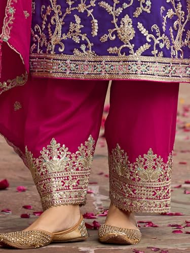 Image of INDO ERA Women's Silk Blend Embroidered Straight Kurta & Pant With Dupatta Set (IEOUT10592)