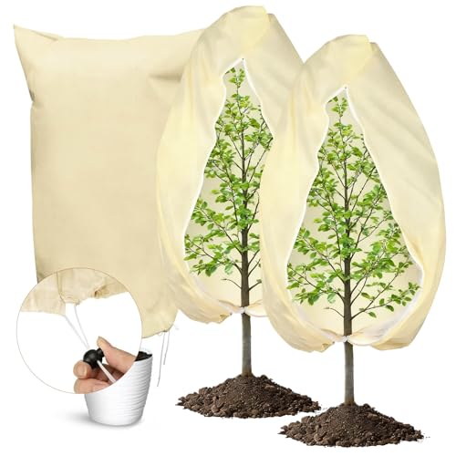 Vankarr 3pcs Funda para Plantas,Saco Cubre Plantas con Cordón y Cremallera,60g/m² 120 * 80cm Protección de Plantas de Invierno,Cubiertas de Protección contra Heladas de Plantas,Beige